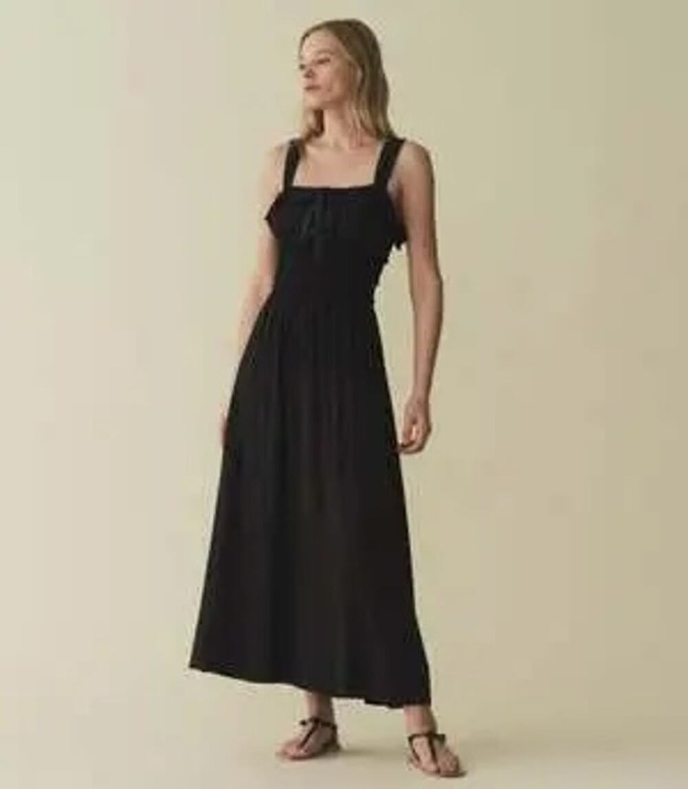Dôen Carolynn Black Smocked Cotton Poplin Maxi Prairie Dress NWT Size Medium
